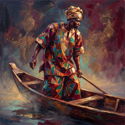 Misty River Fisherman Canvas Painting