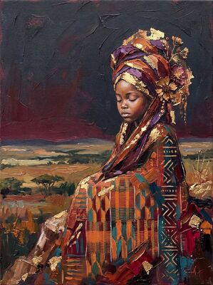 African Woman Floral Crown Canvas Wall Art