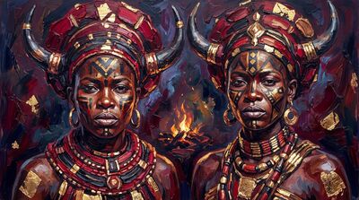 African Warriors Ceremonial Fire Canvas Wall Art