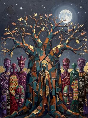 African Baobab Moonlight Canvas Wall Art