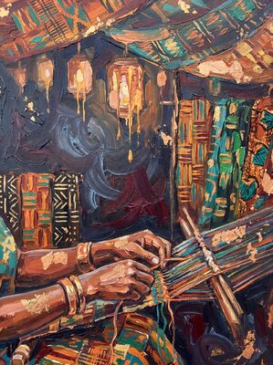 Colorful Night Market Canvas Painting