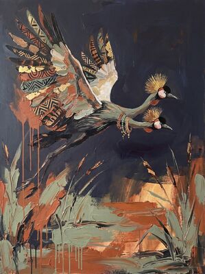 Crowned Crane Marshland Canvas Wall Art