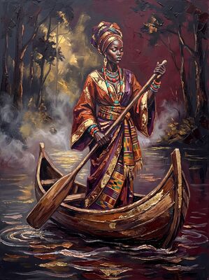 African Canoe Fisherman Canvas Wall Art