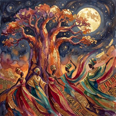 Baobab Tree Full Moon Canvas Painting