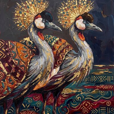 Flying Crowned Cranes Canvas Wall Art