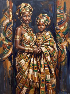 African Mother Child Kente Canvas Wall Art