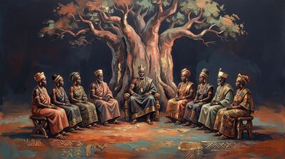 African Tribal Council Canvas Painting