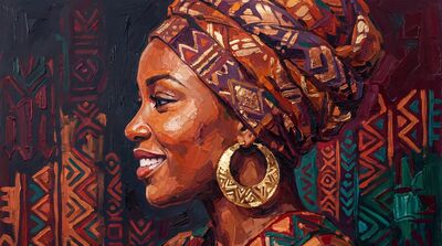 African Woman Elegant Profile Canvas Painting