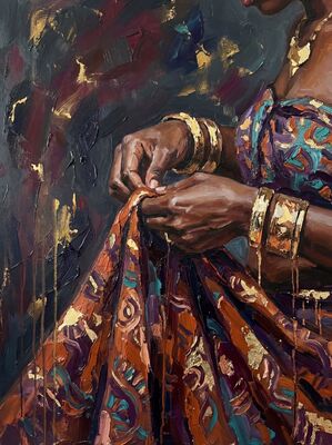 African Graceful Water Carrier Canvas Painting
