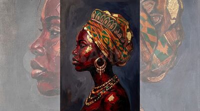 African Portrait Golden Earrings Canvas Wall Art