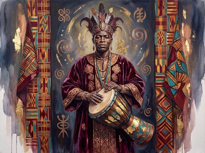 African Ceremonial Drummer Canvas Painting