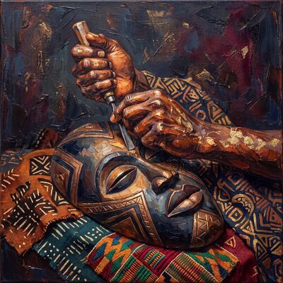 Carved African Masks Canvas Painting