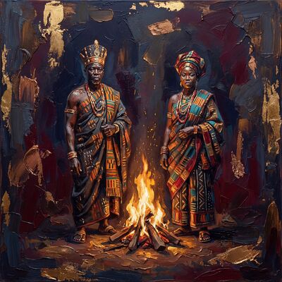 Warriors at Firelight Canvas Painting