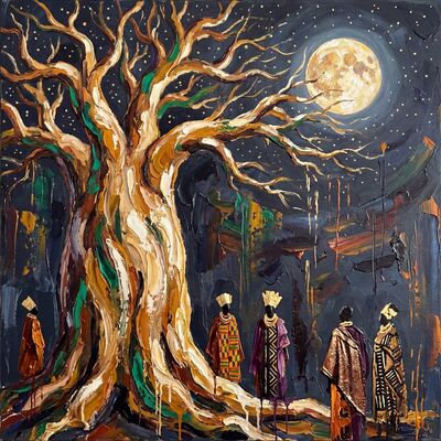 African Moonlit Baobab Canvas Wall Art