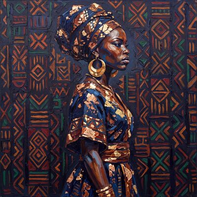 African Woman Dark Background Canvas Painting