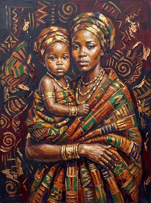 Kente Mother and Child Canvas Painting