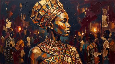 African Queen Golden Headdress Canvas Painting