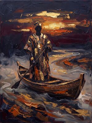 African River Fisherman Canvas Painting