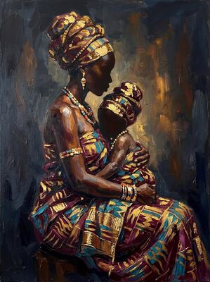 African Mother Child Portrait Canvas Wall Art