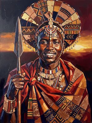 Red Shuka Maasai Warrior Canvas Painting