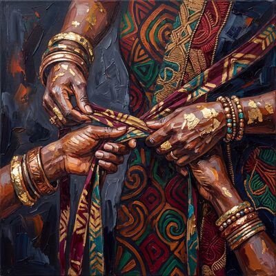 Two Warriors Firelight Canvas Painting