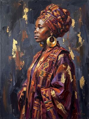 African Woman Serene Profile Canvas Painting