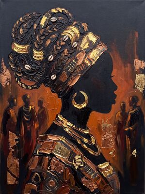 African Woman Golden Braids Canvas Painting