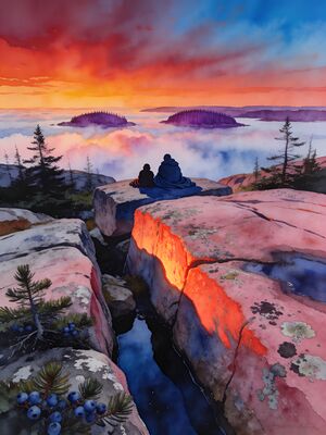 Acadia Bass Harbor Head Lighthouse at Dusk Watercolor Canvas Print