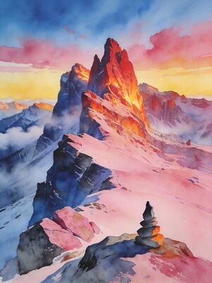 Alpine Meadow Adventure Watercolor Canvas Print