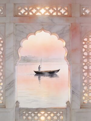 Agra Taj Mahal Sunrise over Yamuna Watercolor Canvas Print