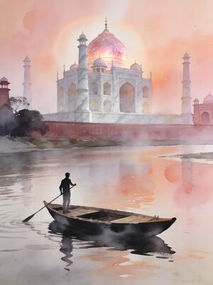 Agra Kinari Bazaar Watercolor Canvas Print
