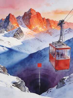 Aiguille du Midi Cable Car View Watercolor Canvas Print