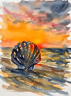Aldeburgh Beach at Sunset Watercolor Canvas Print