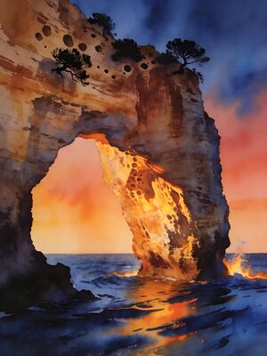 Algarve Carvoeiro Morning Cove Watercolor Canvas Print
