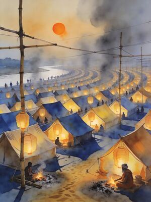 Allahabad Prayagraj Kumbh Mela Tents Watercolor Canvas Print