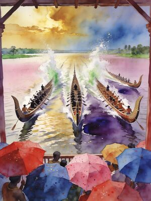 Alleppey Backwater Village Life Watercolor Canvas Print