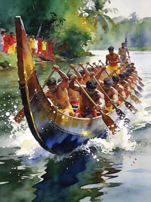 Alleppey Nehru Trophy Boat Race Watercolor Canvas Print