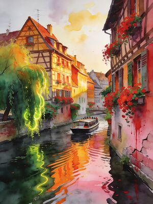 Alsace Eguisheim Village Square Watercolor Canvas Print