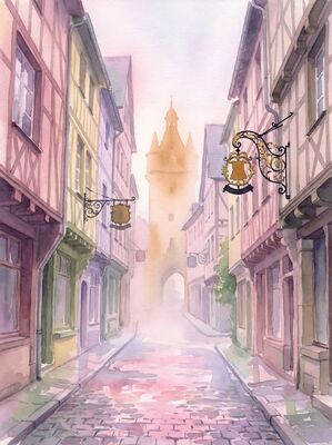 Alsace Riquewihr Morning Lane Watercolor Canvas Print
