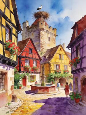 Alsace Colmar Flower Canal Watercolor Canvas Print