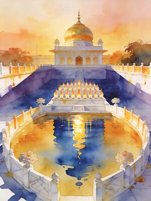 Amritsar Heritage Street Bazaar Watercolor Canvas Print