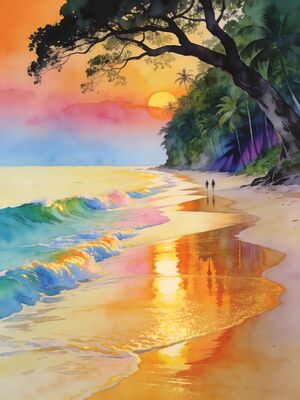 Andaman Islands Ross Island Jungle Ruins Watercolor Canvas Print