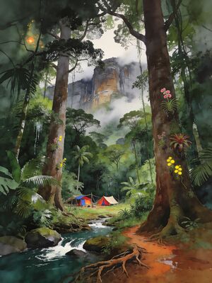 Angel Falls Cascade from Lookout Point Watercolor Canvas Print