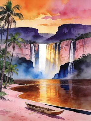 Angel Falls Tepui Base Camp Watercolor Canvas Print