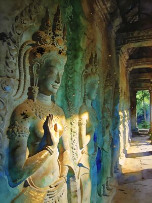 Angkor Wat Apsara Gallery Watercolor Canvas Print