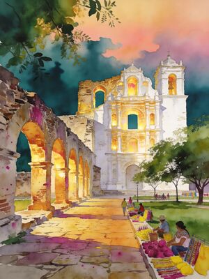 Antigua Guatemala Santa Catalina Arch Watercolor Canvas Print