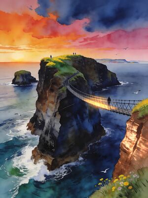 Antrim Coast Giants Causeway Basalt Columns Watercolor Canvas Print