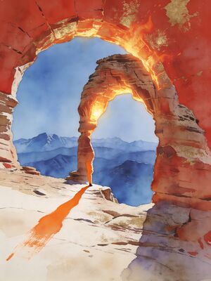 Arches National Park Landscape Arch at Dawn Watercolor Canvas Print