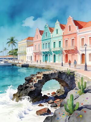 Aruba Eagle Beach Divi-Divi Trees Watercolor Canvas Print