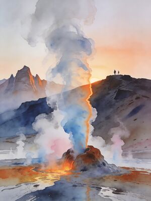 Atacama Geysers del Tatio at Dawn Watercolor Canvas Print